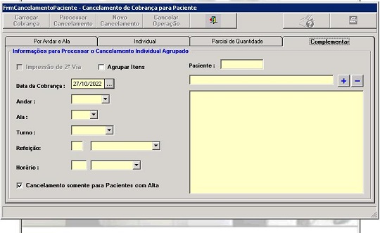 formulário do processo de cancelamento de cobrança complementar para pacientes