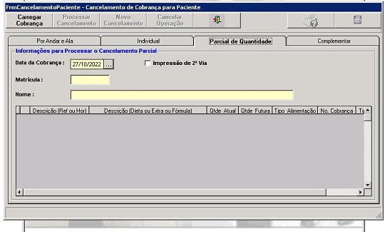 formulário do processo de cancelamento de cobrança parcial de quantidade para pacientes