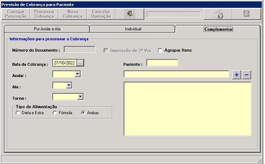 formulário do processo de cobrança complementar para pacientes