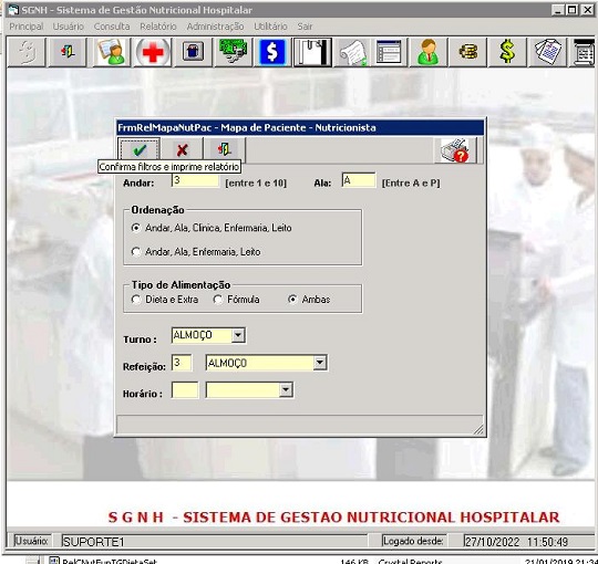 formulário de entrada de dados para emissão do mapa das nutricionistas para pacientes